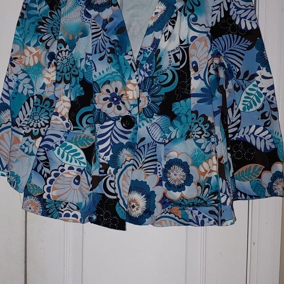 Erin London turqiouse black floral print blazer jacket  Sz PM - Picture 2 of 5